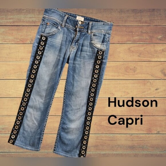 Hudson SZ 25 Low Rise Straight Leg Side Grommet Detail Capri Biker Jeans - Picture 1 of 14
